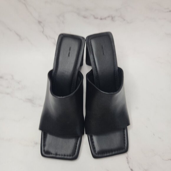 Oak & Fort Peep Toe Mule Black Leather Sandal Y2K Square Block Heel Size 9 - Picture 2 of 10